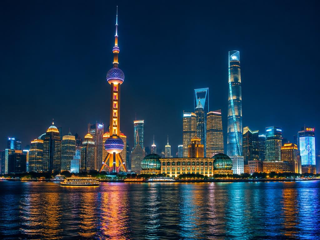 Vista nocturna de Shanghái